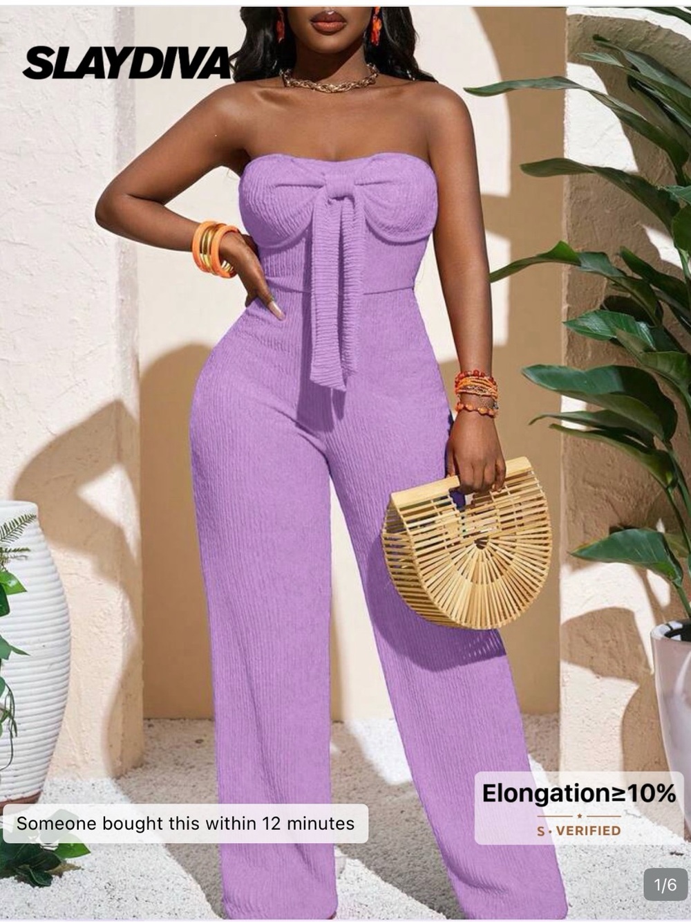 SHEIN Lavender Strapless Tie-Front Wide-Leg Jumpsuit
